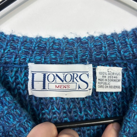 Honors Mens Blue Chunky Knit Sweater L Textured Pullover Vintage Grandpa Cabin - Picture 3 of 6